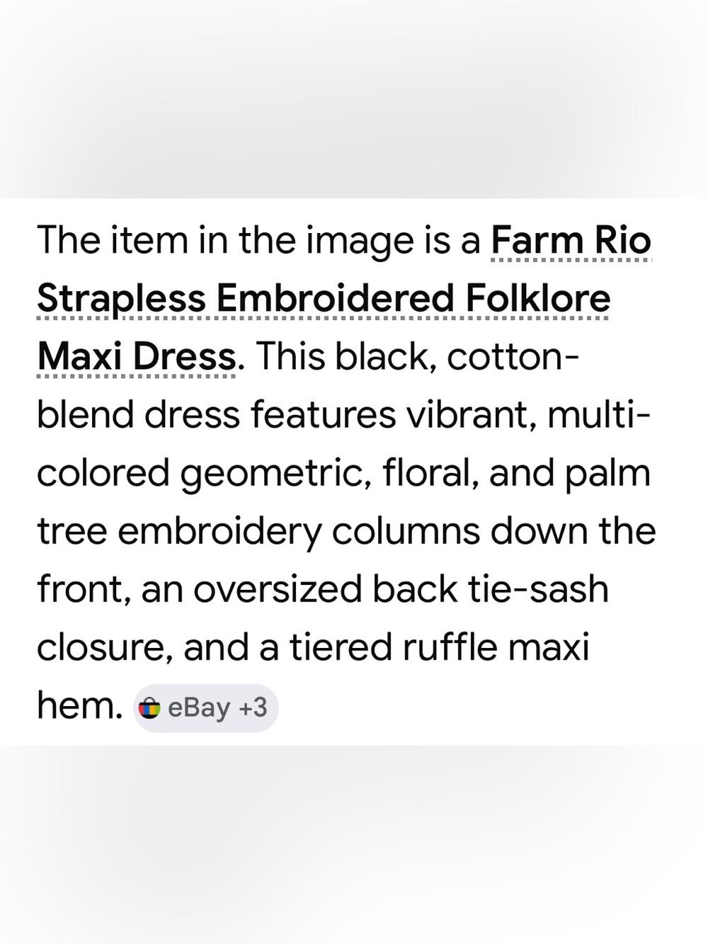 FARM Rio - Folklore Black Strapless Maxi Dress with embroidery and vibrant desig - Picture 5 of 12
